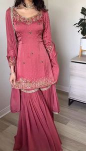 Hot Selling Classy <strong>Latest</strong> Golden Wedding <strong>Wear</strong> Heavy Faux Georgette With Sequence Work Top Duppta and Sharara <strong>Suit</strong> for Women