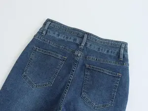 Factory Direct Sale OEM Breathable Quick Dry Mid Waist Regular Fit <b>Women</b> Canvas <b>Jeans</b> Flat Front Winter Pants - Product Image 6