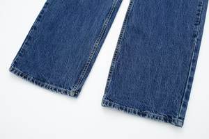 Customized Stonewashed Solid Dot Pattern Denim Straight <b>Jeans</b> Breathable Mid <b>Waist</b> Casual Streetwear Pants for Winter Summer - Product Image 6