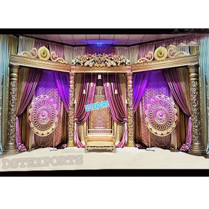 Fondo de escenario de boda de fibra dorada tradicional tallado Grand Srilankan Mandap para fiestas y uso doméstico - Product Image 1