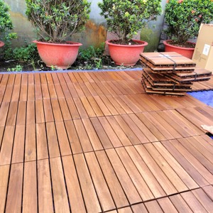 Azulejos de cubierta de madera de acacia al por mayor 6 listones cuadrados de 300x300mm para suelos de parquet al aire libre impermeables - Product Image 1