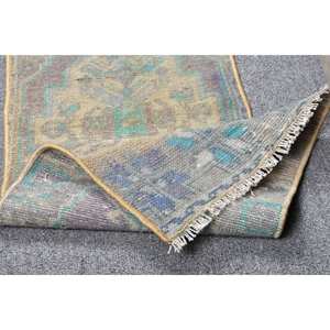 Tapis turc vintage de 1x3,3 pieds, tissage plat en laine vert et bleu, motif patchwork de salon, support en latex pour décorations - Product Image 4