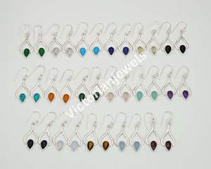 925 <b>Solid</b> Sterling <b>Silver</b> May Birthstone <b>Earrings</b> Aqua Chalcedony Pear Shape Hook Charm <b>Earrings</b> - Product Image 5