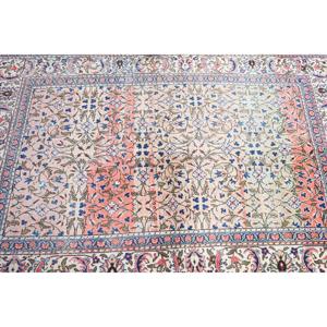 Alfombra Vintage de 3.8x5.7 pies, Alfombra Turca de Lana Ikat Azul y Roja - Product Image 4