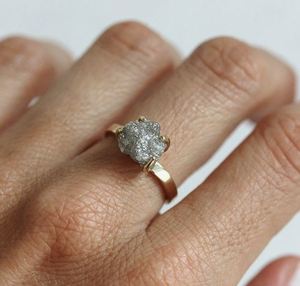 แหวนเพชรดิบธรรมชาติ14K สีขาว/สีเหลืองแหวนทองโซลิแทร์ IGI ได้รับการรับรองราคาขายส่งเครื่องประดับ-DS0294 - Product Image 3