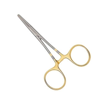 Fórceps hemostáticos de pesca con atado de moscas de medio oro, fórceps de pesca de tamaño personalizado de acero inoxidable alemán de 5" - Product Image 1