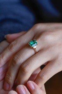 Vintage Bridal Engagement <b>Ring</b> Gold <b>Emerald</b> Three Stone Prong Setting Anniversary/Birthday Gift for Her Third Party Certified - Product Image 3