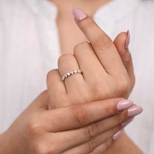 Minimalist Lab Grown Cut Diamond Eternity Wedding <b>Band</b> Stackable <b>Ring</b> Sterling Silver/Gold/Platinum VS1 Clarity Color F Lab Use - Product Image 2