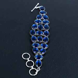 Pulsera de zafiro azul hecha a mano, joyería ajustable chapada en plata de ley 925 para mujer, pulsera de piedras preciosas, regalo de joyería de moda - Product Image 6