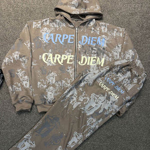 ชุดวอร์มแบบรูดซิปสำหรับผู้ชายชุดวอร์มแบบมีฮู้ดและกางเกงวอร์มซักด้วยกรดมีซิปออกแบบได้ตามต้องการ - Product Image 1