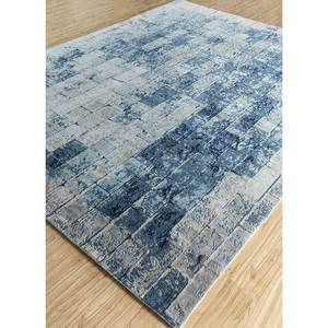 Tapis rectangulaire Uvenuti bleu en laine et soie de bambou noué à la main, motif abstrait, pour couloir et chambre, design patchwork fait main - LRB-1574 (CM-01) - Product Image 2
