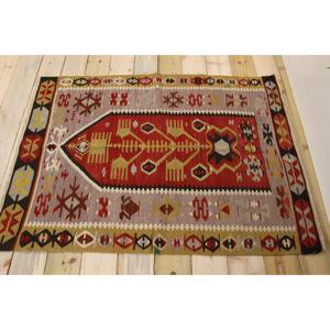 Tapis turc 3,3x4,5 pieds, rouge, patchwork, en laine, avec envers en latex, design traditionnel écologique, poils moyens - Product Image 2
