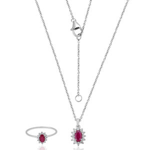 Parure de bijoux fantaisie en argent sterling 925 avec pendentifs breloques multi-gemmes rubis et zircon pour femme, idéale pour les soirées - Product Image 1