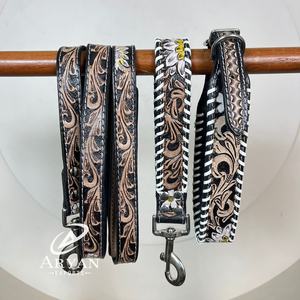 Collar de perro de cuero genuino con patrón de girasol, Correa y plomo de tráfico, conjuntos combinados de 3 piezas personalizados recién llegados - Product Image 1