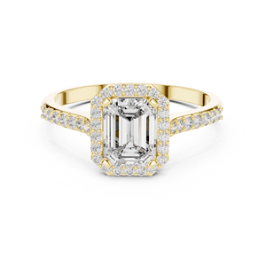 Anillo de Compromiso Vinson Project D Color VVS1 Corte Esmeralda con Moissanita Creada en Laboratorio, Certificado GRA, Estilo Art Deco, Halo y Banda Pavé Sólida - Product Image 1