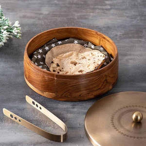 Hot selling <b>Box</b> For Kitchen Wooden Chapati <b>Box</b> For Kitchen Hot Pot Roti <b>Box</b> With Stainless Steel Tong Gold Laser lid - Product Image 3