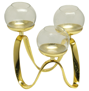 Bougeoir pour la décoration de la maison et de bonne qualité, couleur or, bougeoir en verre à 3 bras pour décoration de mariage et de fête - Product Image 2