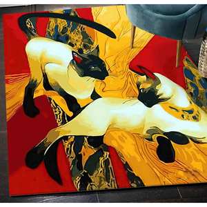 Tapis pour chats siamois : Art style Klimt, Décoration moderne pour la maison, Tapis imprimé, Tapis fin non tissé - Product Image 3