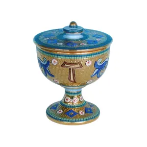 Top quality handmade ceramic religious items hand painted ciborium with pure gold and mosaic design