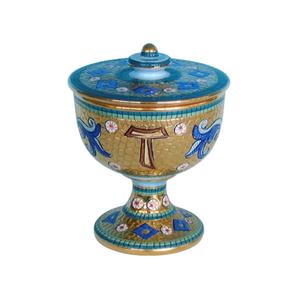Artículos religiosos de cerámica hechos a mano de alta calidad, ciborium pintado a mano con oro puro y diseño de mosaico - Product Image 1
