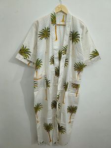 ชุดคลุมกิโมโนสำหรับเพื่อนเจ้าสาวพิมพ์ลายคอตตอนความยาวถึงพื้นชุดนอนฤดูร้อนเอวเป็นธรรมชาติขนาดเดียว - Product Image 3