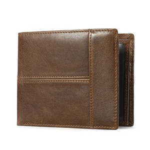 Nouveau designer à la mode poche luxe minimaliste RFID bloquant broderie pli fermeture en cuir véritable hommes portefeuille grande capacité - Product Image 1