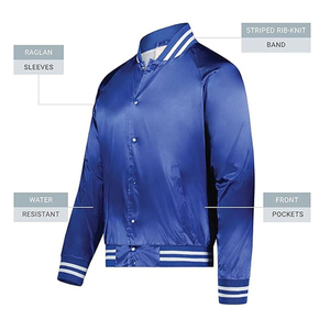 Chaqueta Universitaria Azul Satinada con Logotipo Personalizado para Hombre, Chaqueta Universitaria Bulls, Precio al por Mayor, Elegante y de Calidad con Servicio OEM - Product Image 5