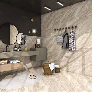 Carrelage en porcelaine vitrifiée de grande taille 600x1200 mm, design marbre sans joint, finition brillante, poli, ACCENTS, pour sol et mur de salle de bain - Product Image 1