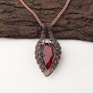 Red Garnet Gemstone Pear Cut Wire <b>Wrapped</b> Fashion Pendant Necklace Copper Oxidized Silver <b>Bridal</b> Wedding Engagement Party - Product Image 1