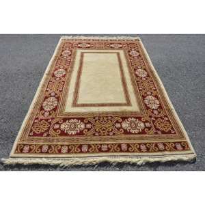 Alfombra tradicional de lana roja Beige 5,3X8,4 pies Área grande Rectángulo turco Pasillo Patrón abstracto Respaldo de látex Alfombra de habitación 10mm - Product Image 1