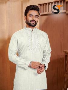 Wedding Wear Roman Silk With Embroidery <b>Mirror</b> Work Mens Kurta Pajama Manufacturer From India At Lowest Rate For Sale - Product Image 6