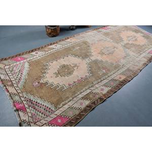 Alfombra turca Vintage de 5,2x12,3 pies, hecha a mano, marrón, Beige, lana, área grande, diseño de retazos, pasillo Rectangular, látex para decoración de habitación - Product Image 2