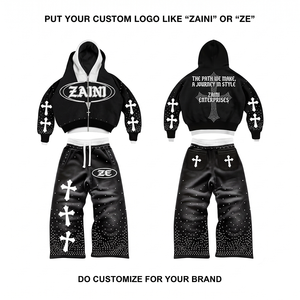 ZAINI Conjunto Deportivo de Invierno para Hombre, 420 GSM, Felpa de Algodón, Negro y Blanco, Bordado Personalizado, Estampado Puff, Logotipo con Pedrería, OEM - Product Image 1