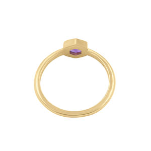 Amethyst Faceted Hexagon Shape 925 Sterling <b>Silver</b> Gold Plated Classic Bezel Setting IGI Certified <b>Ring</b> for Women Jewelry Making - Product Image 3