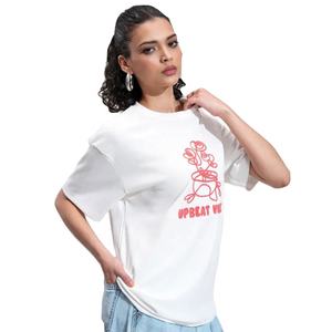 Vente en gros de T-shirt femme en coton brodé Coupe décontractée Tissu doux Manches courtes T-shirt surdimensionné pour femme Personnalisation disponible - Product Image 5