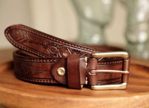 เข็มขัดหนังแฟชั่นใหม่ทำด้วยมือสลักลายดอกไม้เข็มขัดคาวบอยตะวันตกบุรุษของขวัญเข็มขัดหนังสำหรับผู้ชาย - Product Image 2