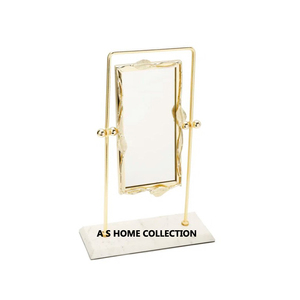 Metal de aluminio de estilo elegante con base de mármol, espejo de mesa con acabado dorado de forma ovalada para aplicación de maquillaje - Product Image 5