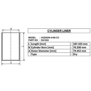 ハドソン用ドライシリンダーライナー-4168 cc oe:-su1024 id:-76.2mm od:-79.452mm length:-187.325mm Madein India