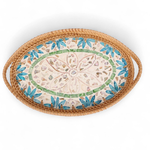 Plateau en rotin de qualité supérieure avec nacre, vente en gros, approvisionnement en vrac, vaisselle pour hôtels, restaurants, traiteurs, B2B - Product Image 2