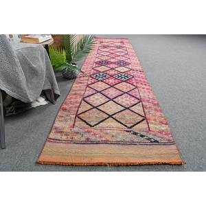 Alfombra étnica de área grande de 2,3x10,7 pies, patrón de retazos turco Vintage, Material de lana rosa y naranja, respaldo de látex para pasillo y dormitorio - Product Image 4