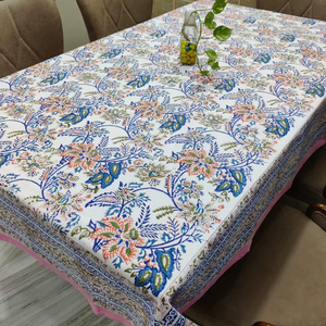 Main Bloc Imprimé 100% Écologique Coton Couverture De Table Artisan Design Nappe Lavable Fabriqué À La Main Rectangle Couverture De Table - Product Image 1