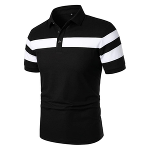 Polos transpirables de algodón para hombre Camiseta de manga corta de solapa con costuras multicolor de verano - Product Image 2