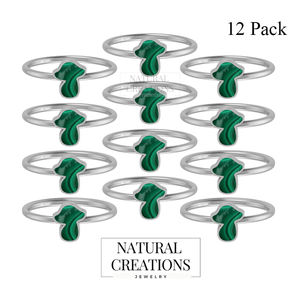 Bague empilable en argent sterling 925 de haute qualité, forme de champignon, malachite, sertie de pierres, style classique, fête, fiançailles, anniversaire - Product Image 2