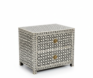 Mesita de Noche de Madera Maciza de Alta Calidad y Duradera, con Incrustaciones de Hueso Artesanales, Diseño Floral de Estilo Fantasía - Product Image 6