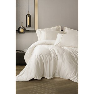 Cotton Box Silky Satin Double Duvet Cover <b>Set</b> Ecru Solid Pattern Home <b>Comforter</b> Washed Technics Comfortable Feature - Product Image 1
