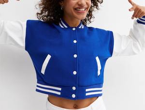 Veste de baseball courte pour femmes, style universitaire, décontractée, boutons-pression, col côtelé, style fin, veste universitaire personnalisée - Product Image 3