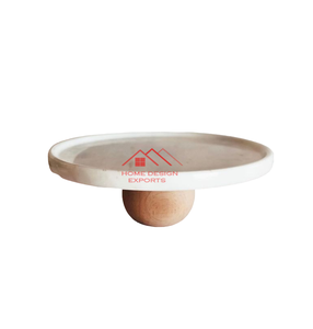 Support à gâteau de luxe en bois et en marbre à 2 niveaux pour présentoir à gâteau de décoration de mariage d'hôtel à la maison - Product Image 2