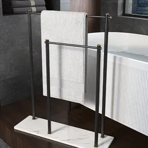 Longstar 2024 Wholesale Hotselling Luxury Free Standing Bathing Towel Holder With 2 Racks & Marble Base