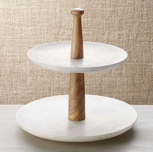 Marble <b>Cake</b> Stand 2-<b>Tier</b> Wood Handle Dessert and Cupcake Stand For Decorative Item Used - Product Image 1