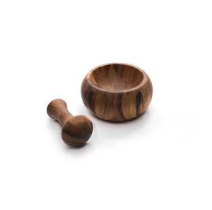 Mortier et pilon en bois marron classique pour restaurant à la maison accessoires de cuisine outils pour herbes et épices broyeur de médicaments en granit - Product Image 3